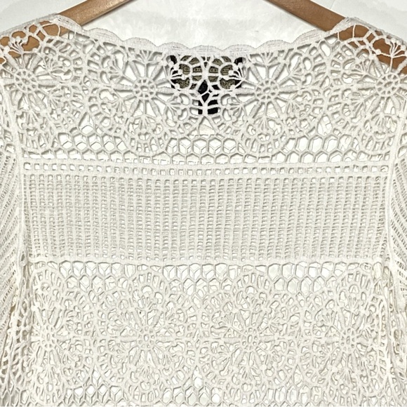 ANTHROPOLOGIE JAMES COVIELLO White Lace Crochet Sheer Short Sleeve Top medium - Picture 9 of 9